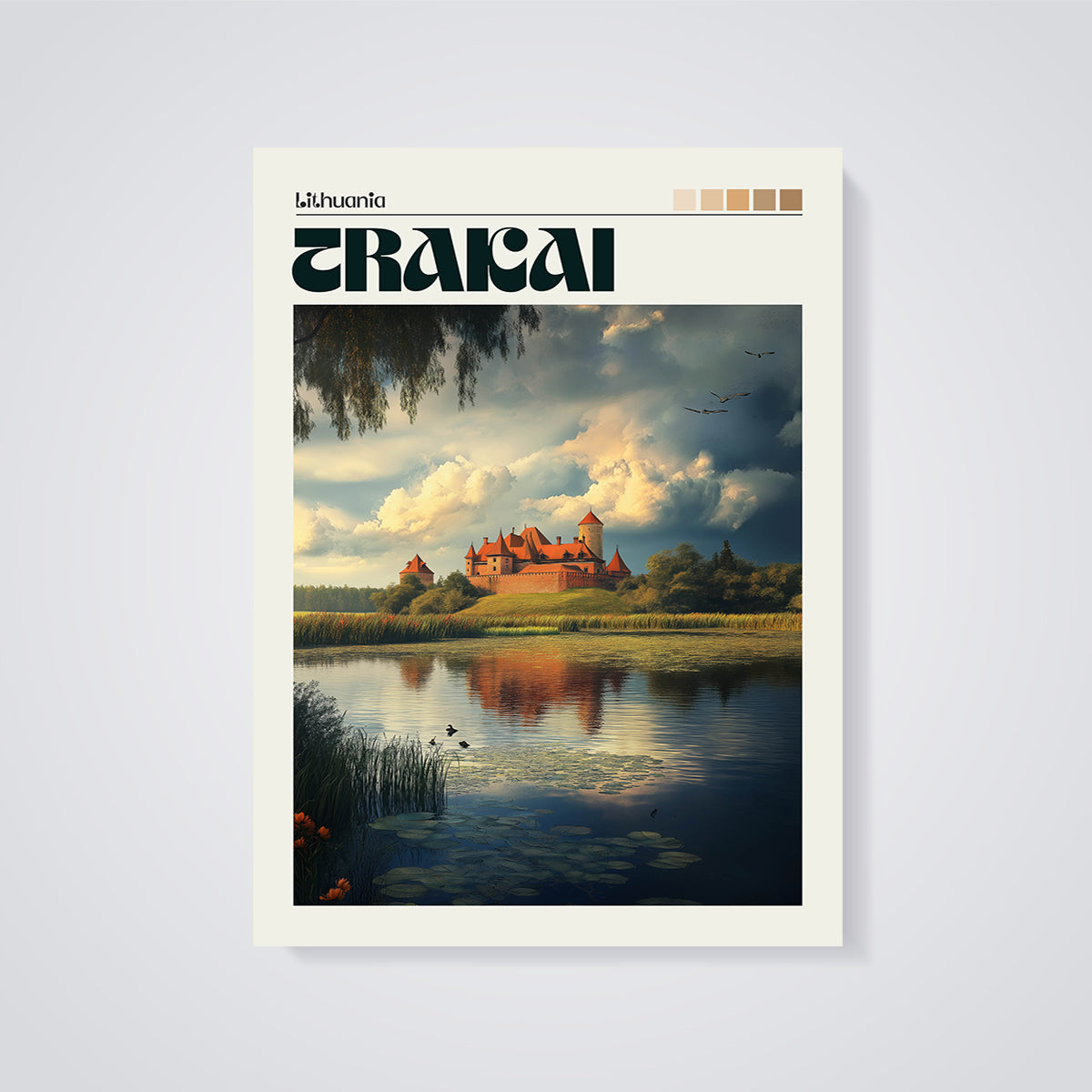 Trakai Castle Lake Print unframed on a grey background