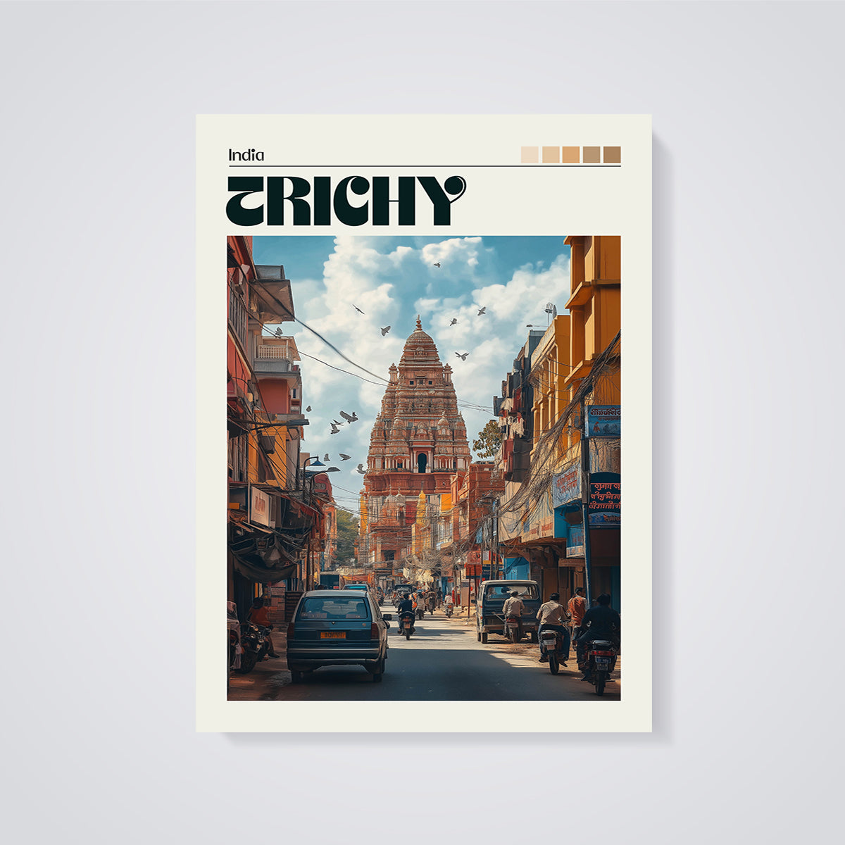 Trichy Temple Street Print unframed on a grey background