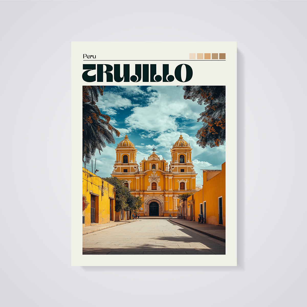 Trujillo Cathedral Peru Print unframed on a grey background