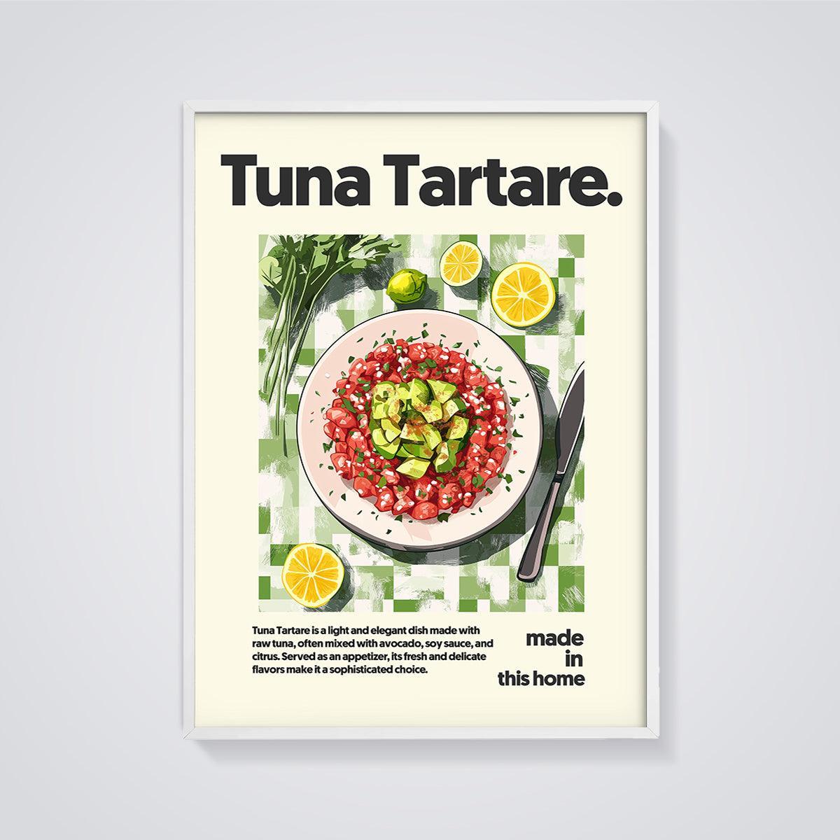 Tuna Tartare Dish Print framed in white on a grey background
