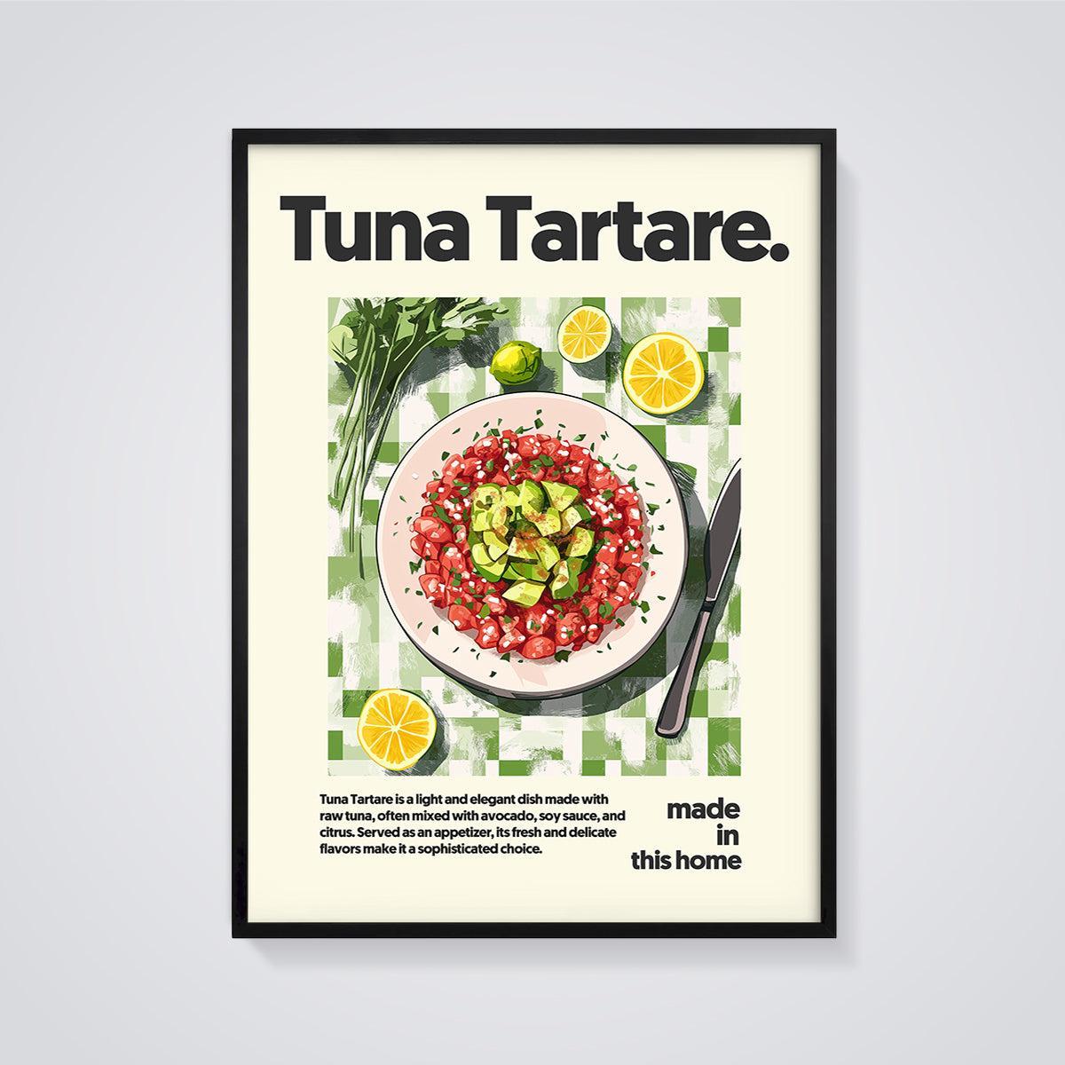 Tuna Tartare Dish Print framed in black on a grey background