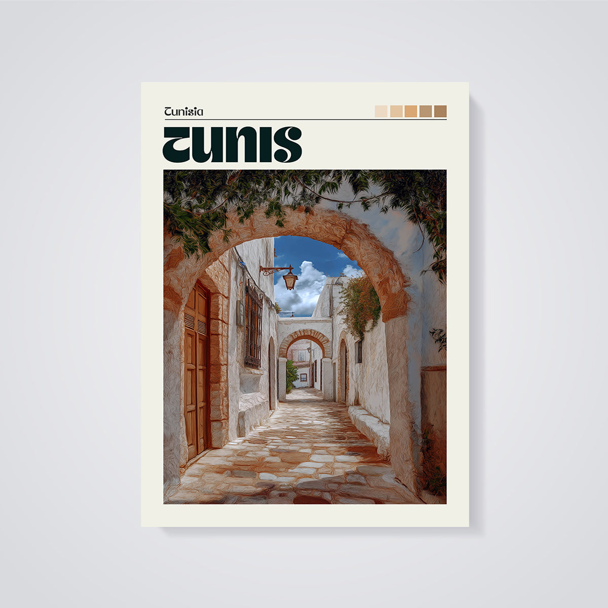 Tunis Arched Street Print unframed on a grey background