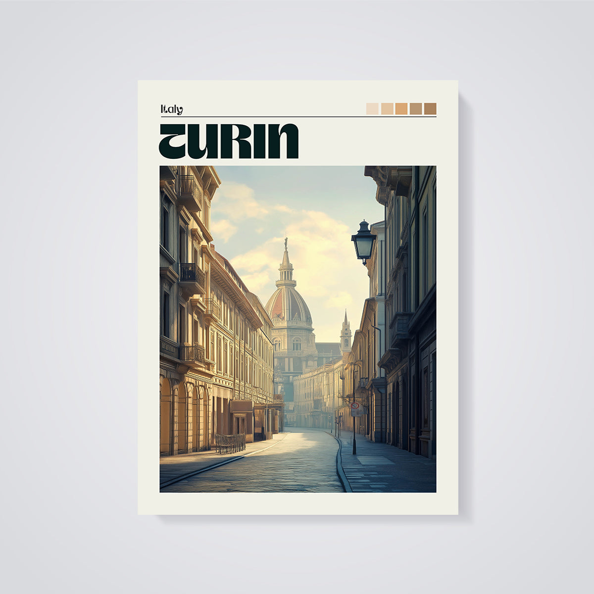 Turin Italy Street View Print unframed on a grey background