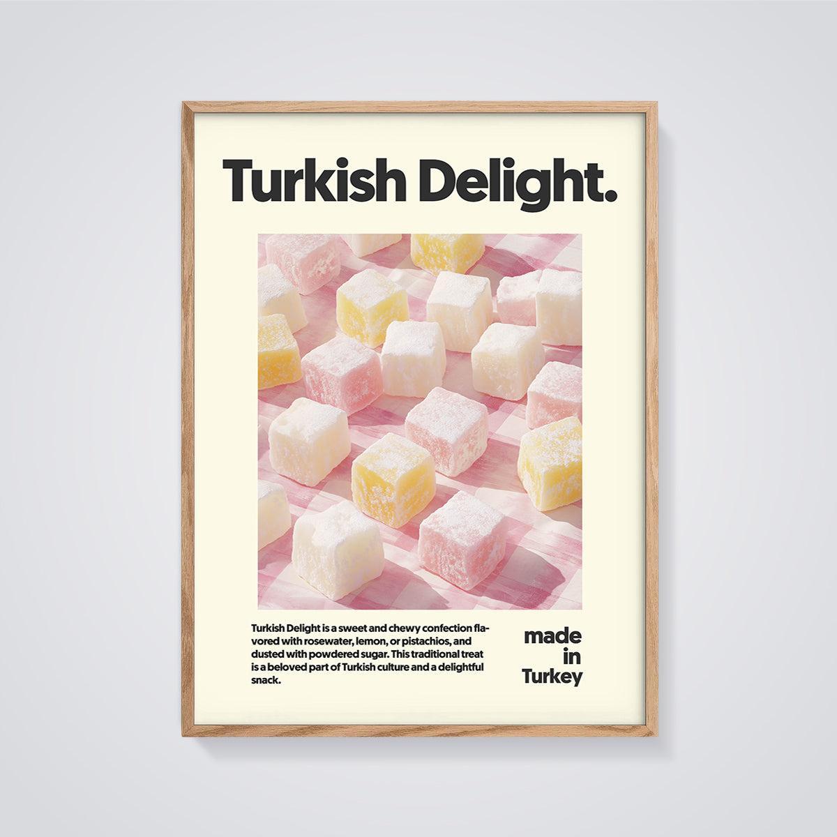 Turkish Delight Print framed in oak on a grey background