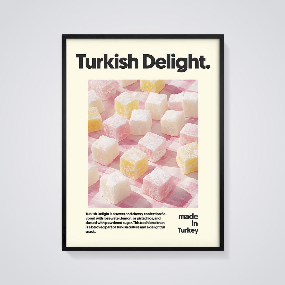 Turkish Delight Print framed in black on a grey background