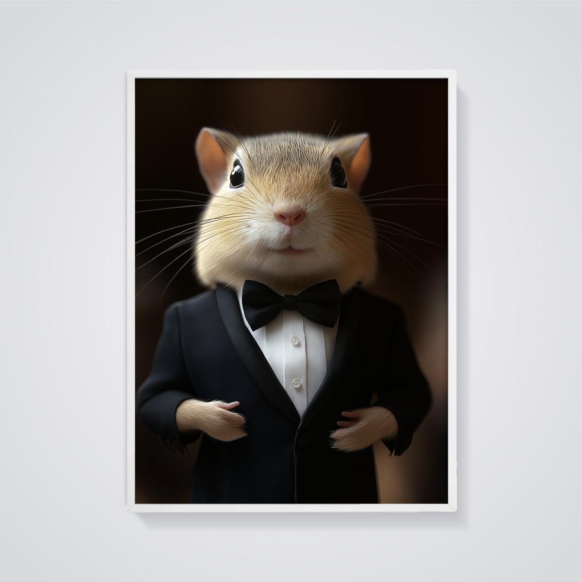 Tuxedo Chipmunk Print framed in white on a grey background