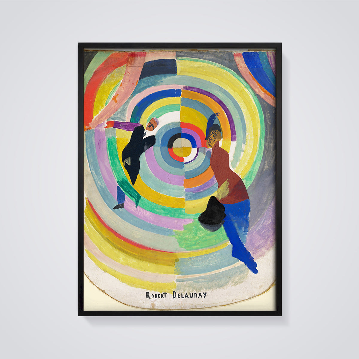 Two Figures Print framed in black on a grey background