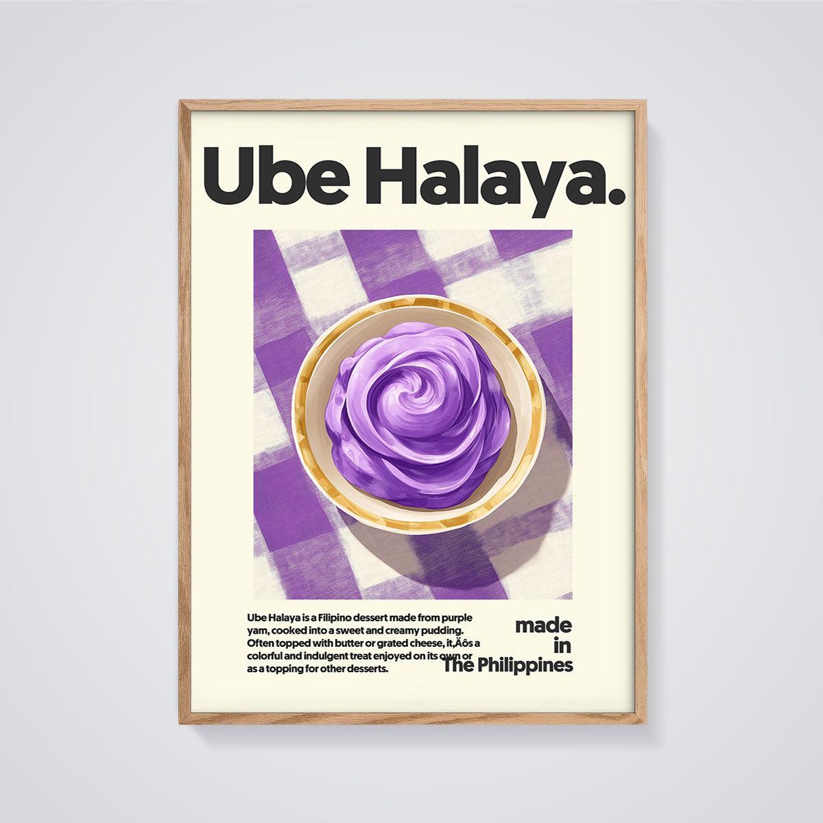 Ube Halaya Dessert Print framed in oak on a grey background