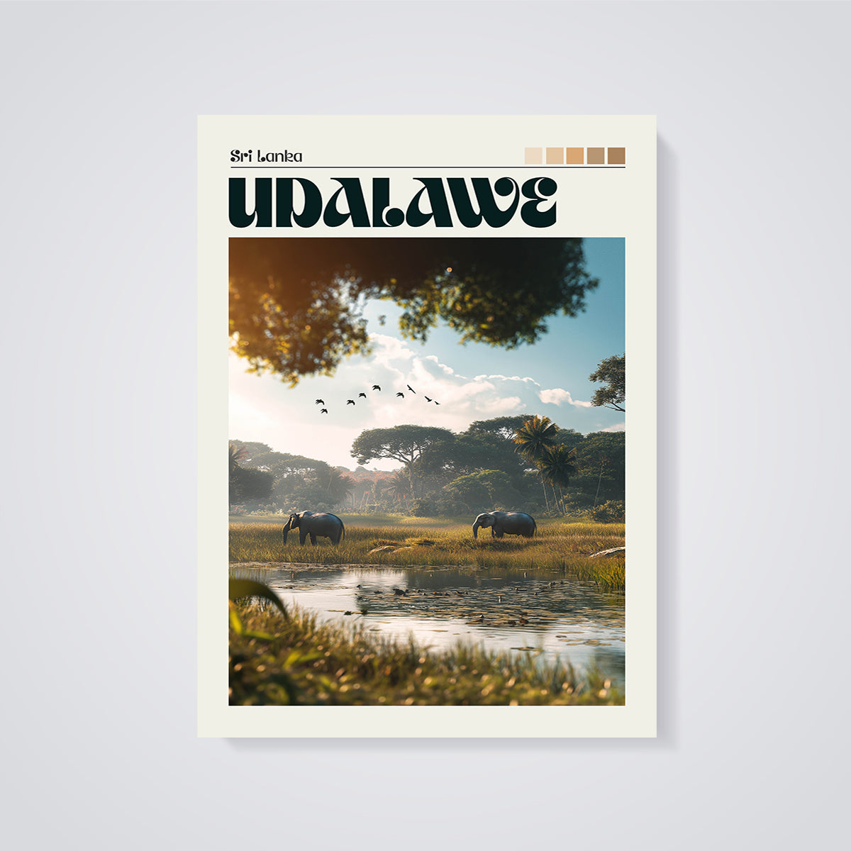 Udawalawe Elephants Safari Print unframed on a grey background