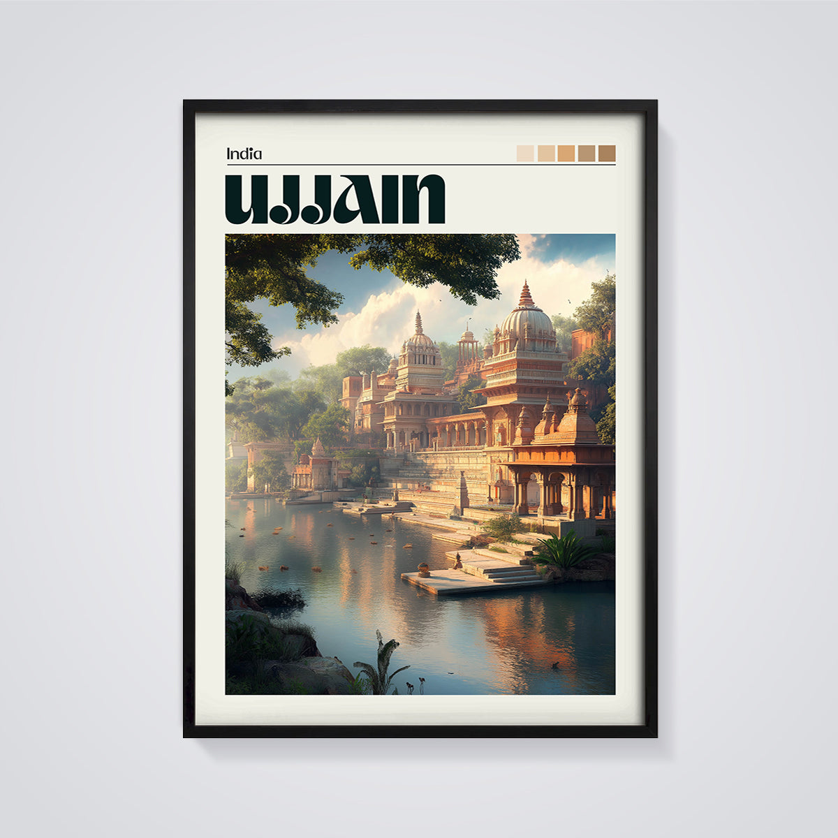 Ujjain India Temples Print framed in black on a grey background