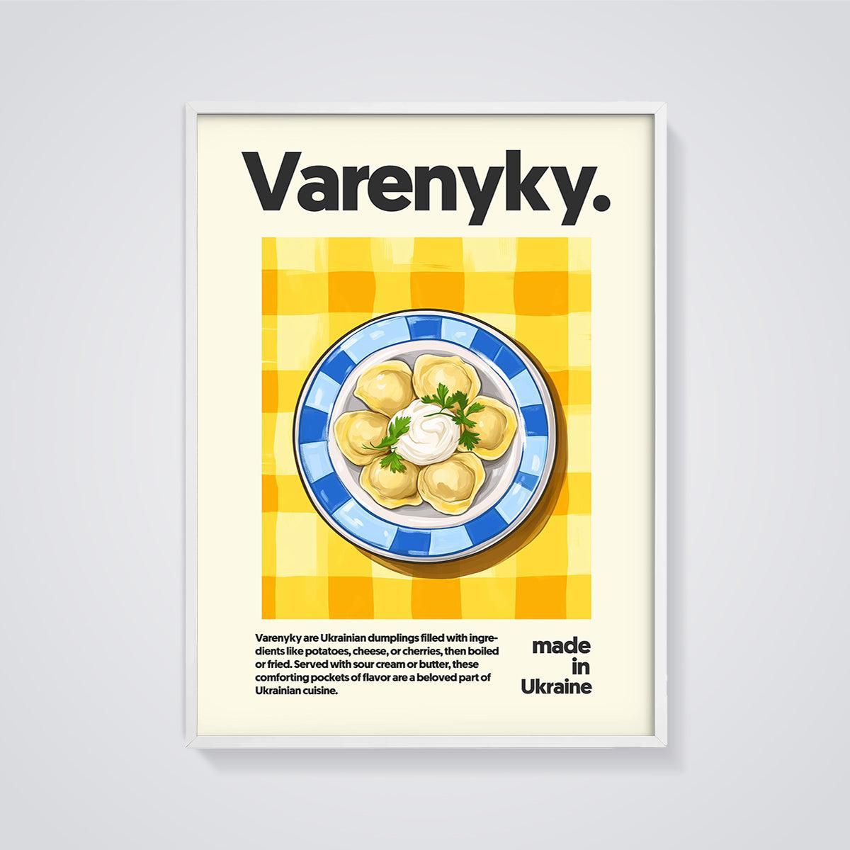 Ukrainian Varenyky Meal Print framed in white on a grey background
