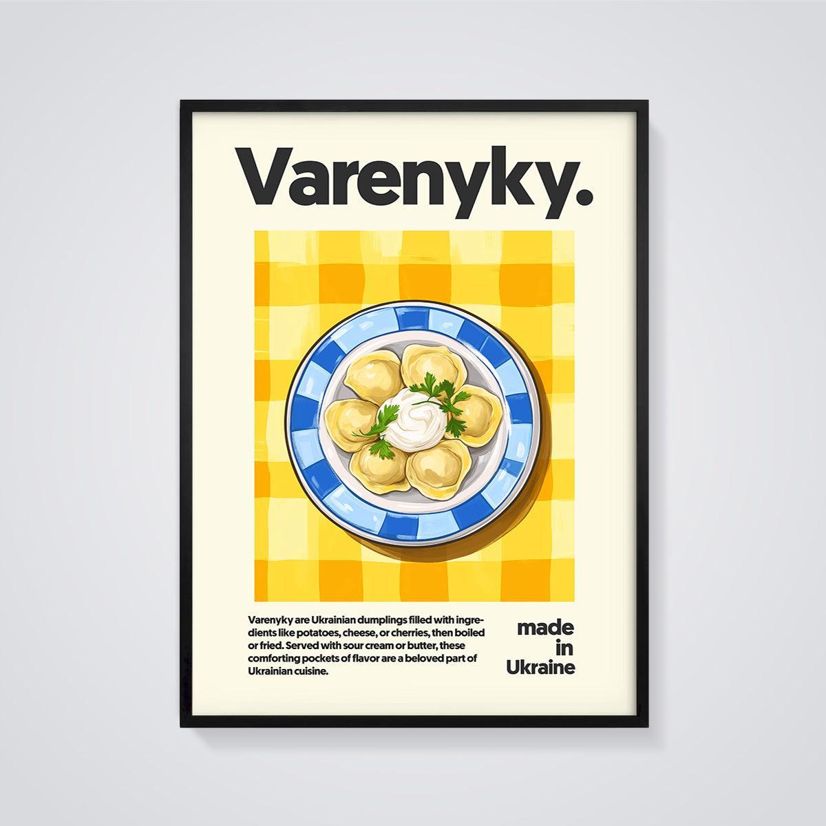 Ukrainian Varenyky Meal Print framed in black on a grey background