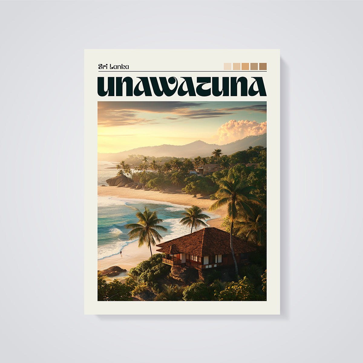 Unawatuna Sri Lanka Sunset Beach Print unframed on a grey background