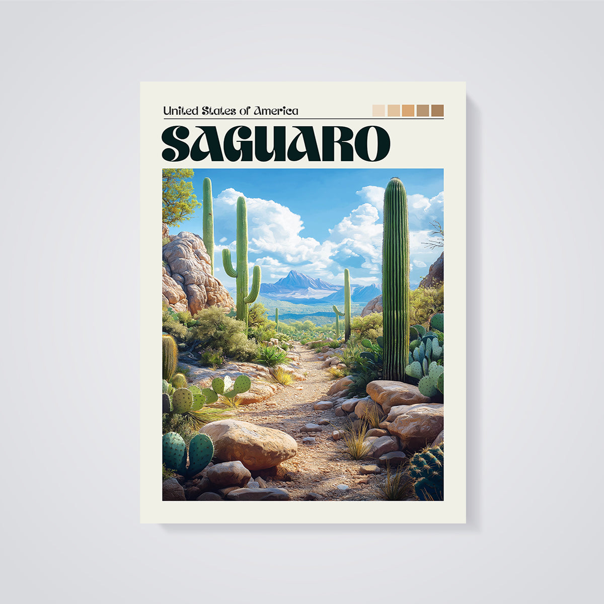 United States Saguaro Print unframed on a grey background