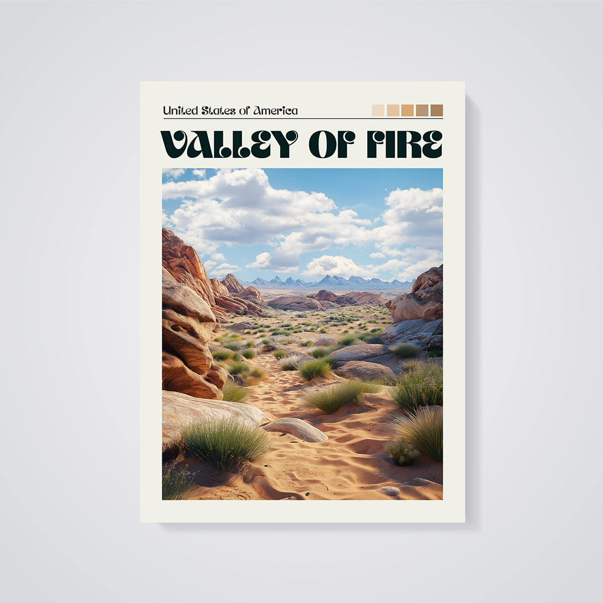 United States Valley of Fire Print unframed on a grey background