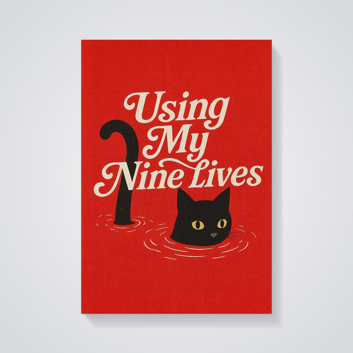 Using My Nine Lives Black Cat Print unframed on a grey background
