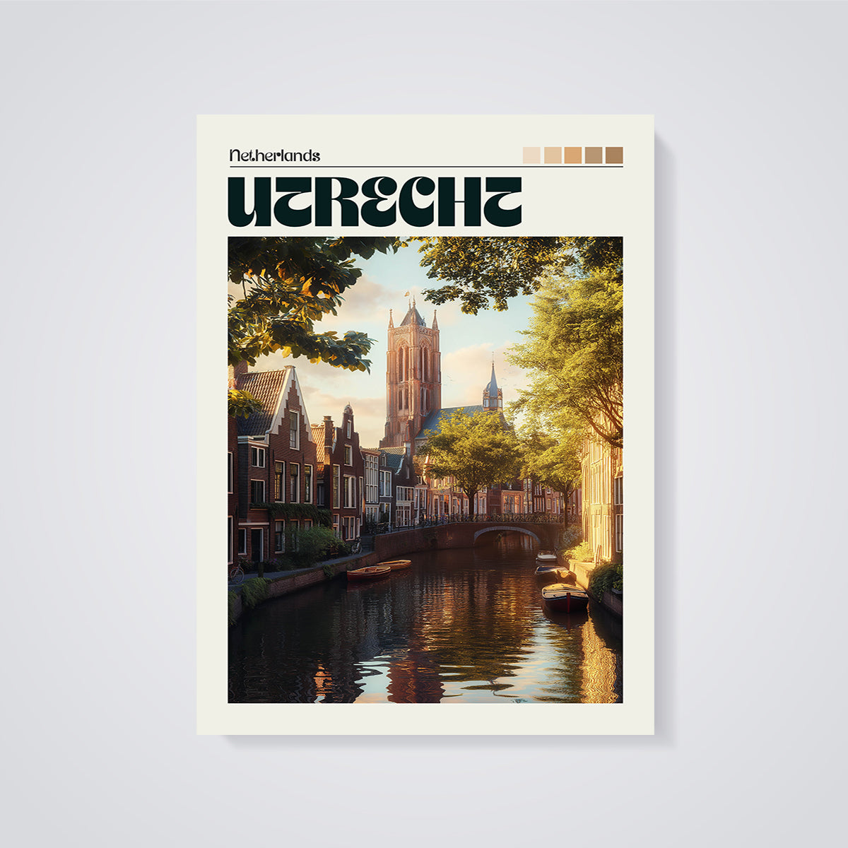 Utrecht Dom Tower Canal Print unframed on a grey background