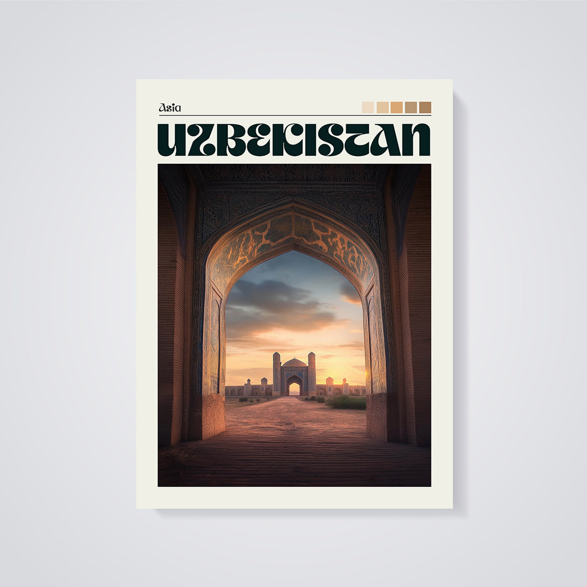 Uzbekistan Archway Sunset Print unframed on a grey background