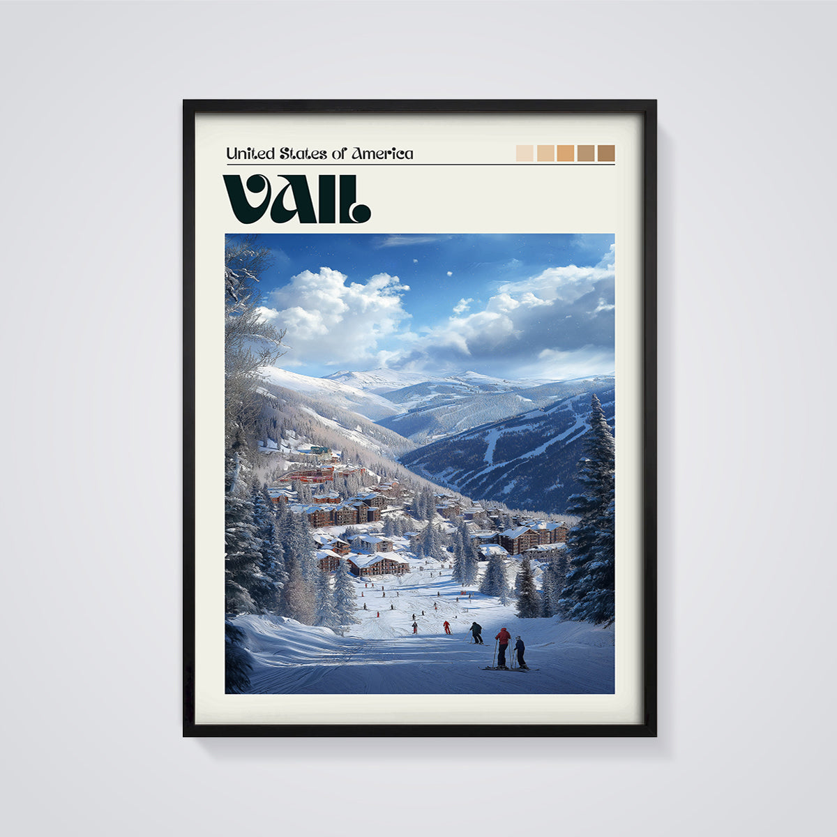 Vail Ski Slopes Print framed in black on a grey background
