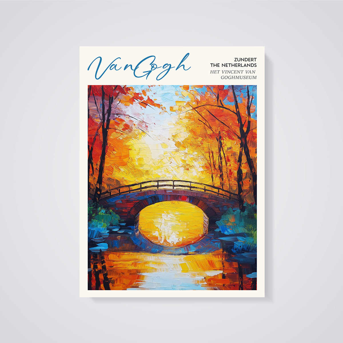Van Gogh Autumn Bridge Impasto Print unframed on a grey background