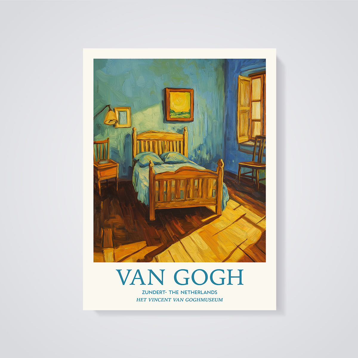 Van Gogh Bedroom in Arles Print unframed on a grey background