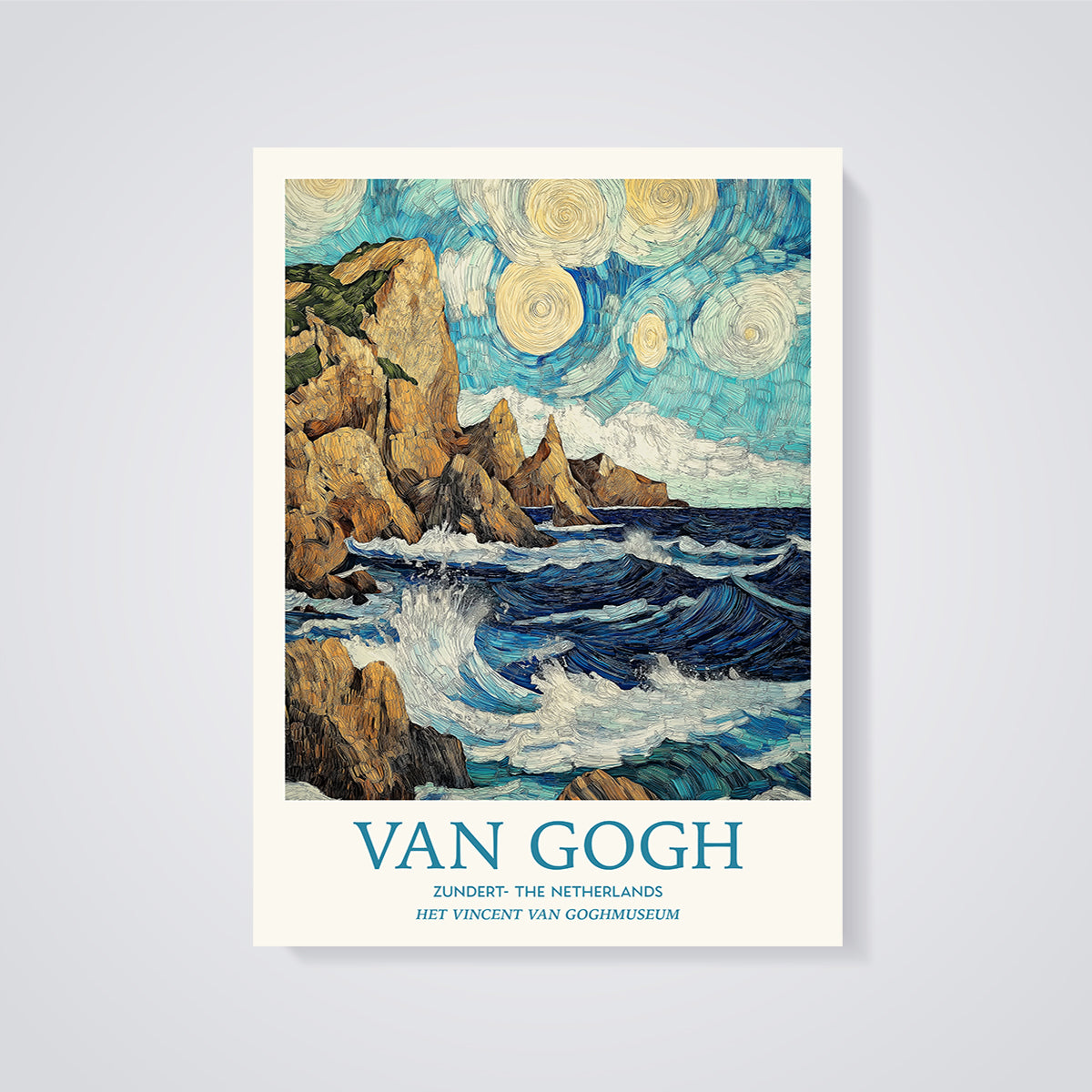 Van Gogh Coastline Waves Print unframed on a grey background