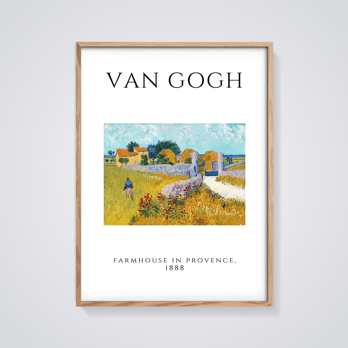 Van Gogh Farmhouse in Provence Print framed in oak on a grey background