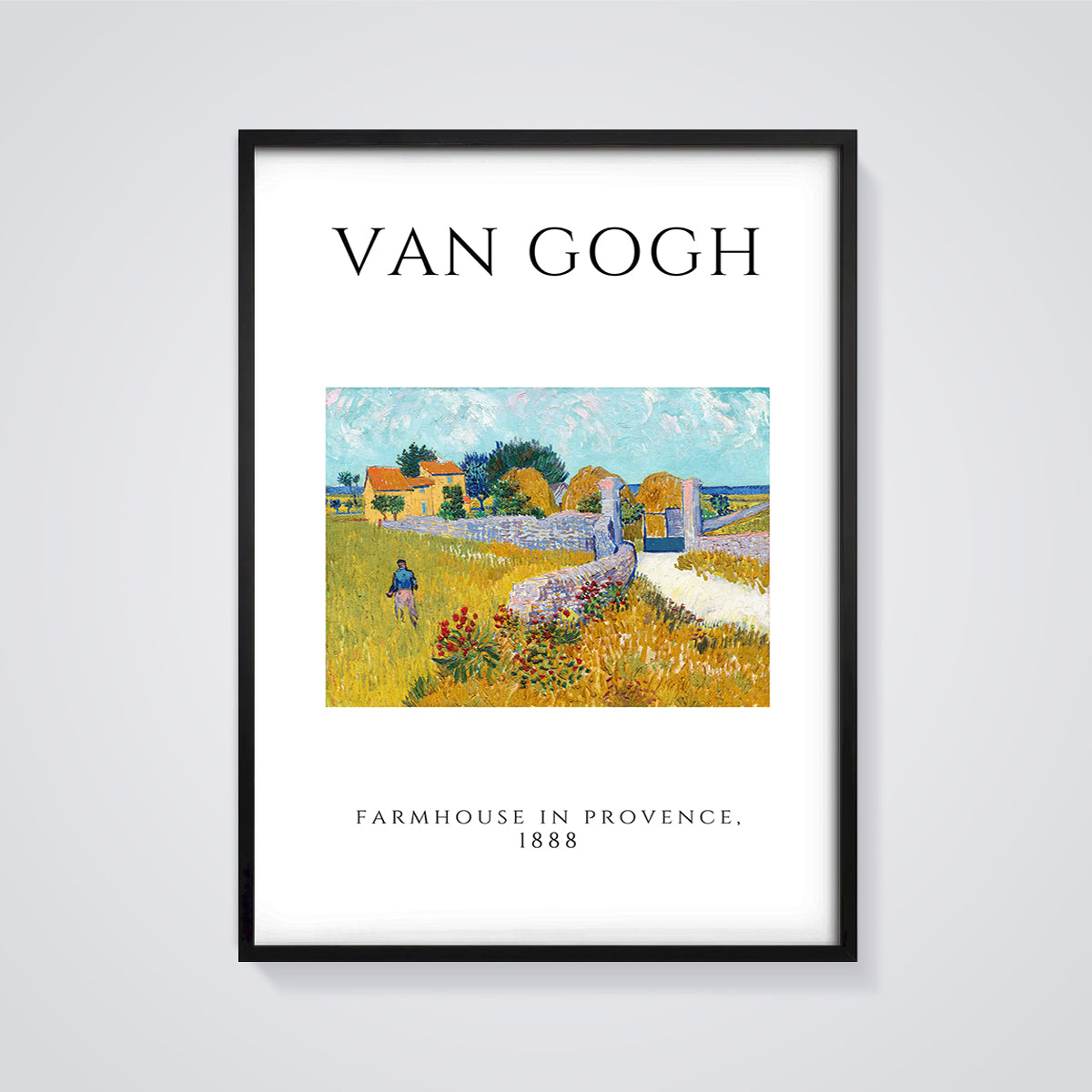 Van Gogh Farmhouse in Provence Print framed in black on a grey background