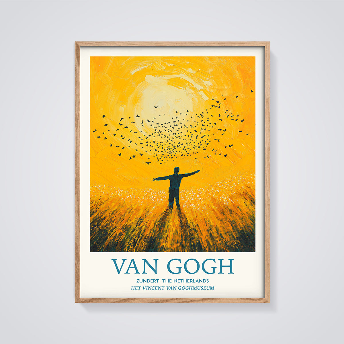 Van Gogh Freedom Field Print framed in oak on a grey background