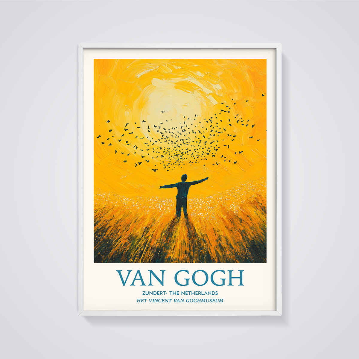 Van Gogh Freedom Field Print framed in white on a grey background