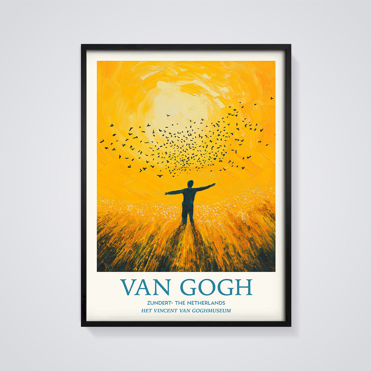 Van Gogh Freedom Field Print framed in black on a grey background