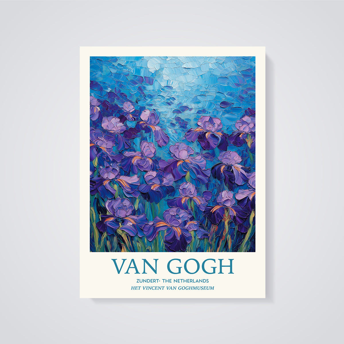 Van Gogh Irises Print unframed on a grey background