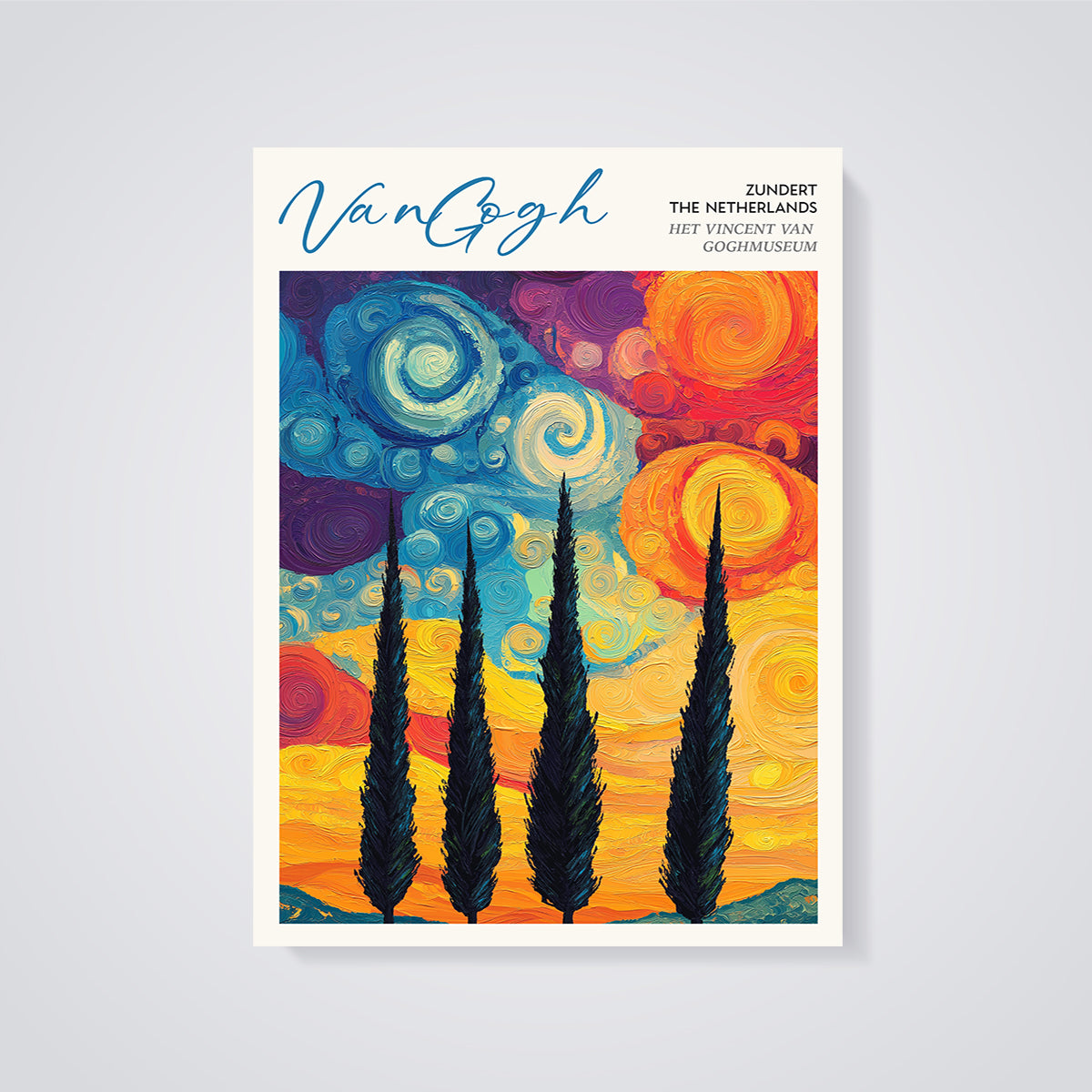 Van Gogh Museum Cypress Night Print unframed on a grey background