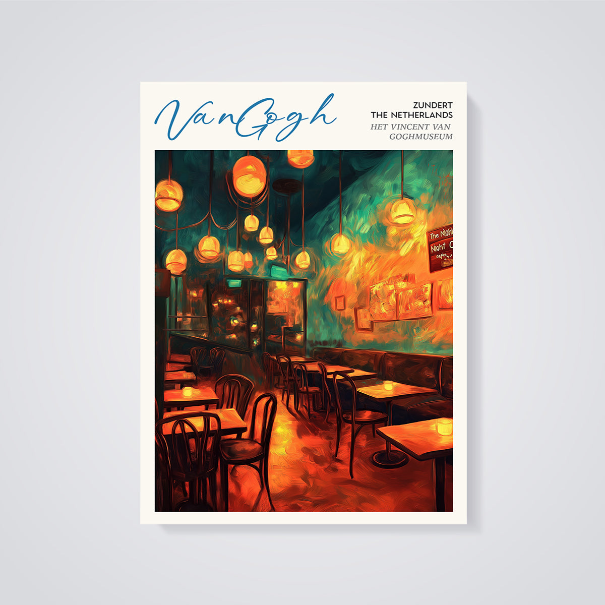 Van Gogh Night Cafe Interior Print unframed on a grey background
