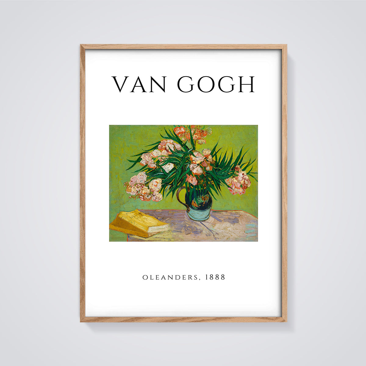 Van Gogh Oleanders, 1888 Print framed in oak on a grey background