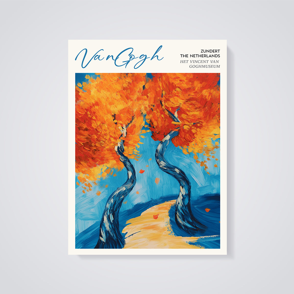 Van Gogh Orange Trees Print unframed on a grey background