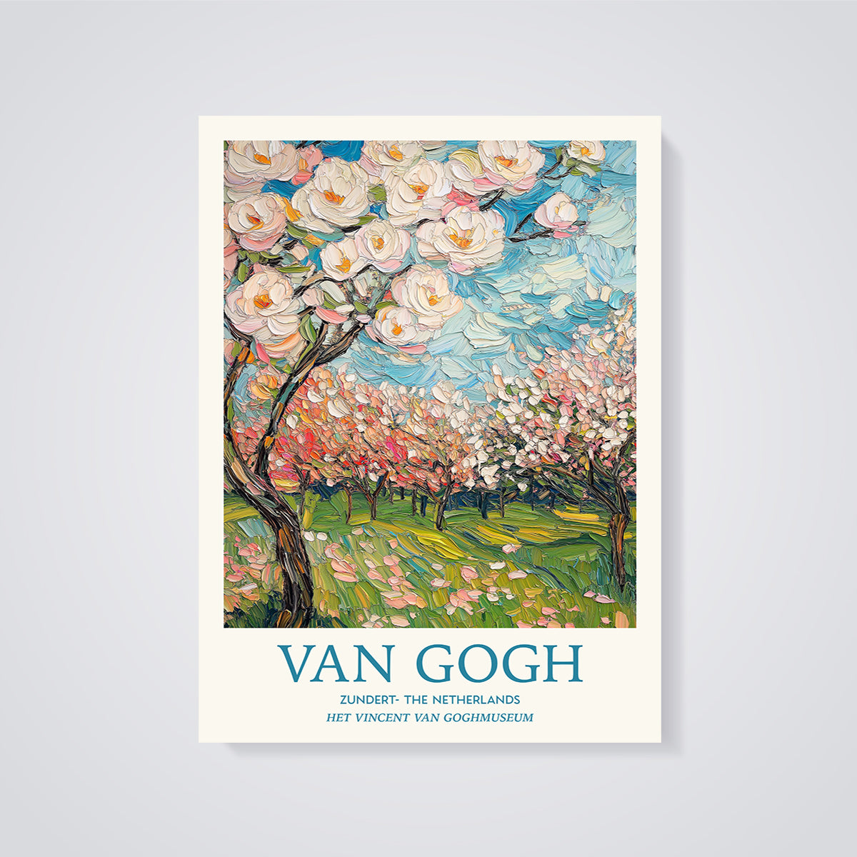 Van Gogh Orchard Blossoms Print unframed on a grey background