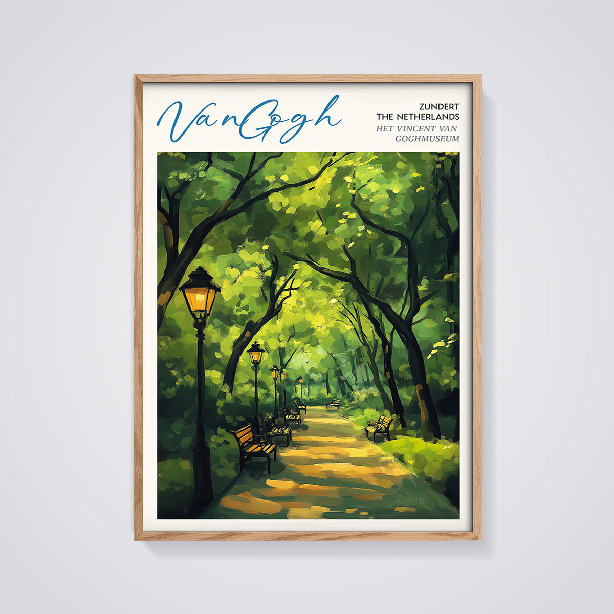 Van Gogh Park Pathway Print framed in oak on a grey background