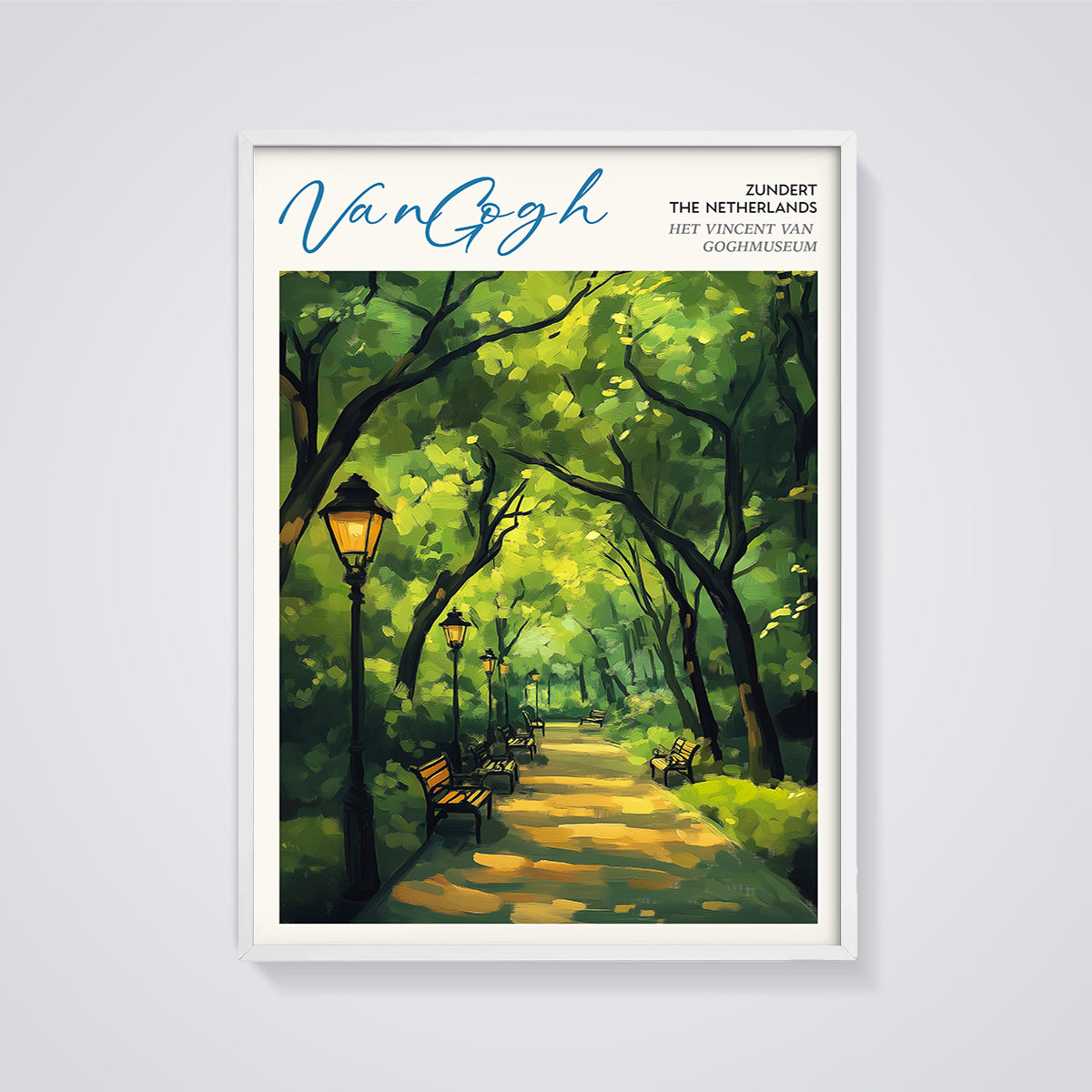 Van Gogh Park Pathway Print framed in white on a grey background