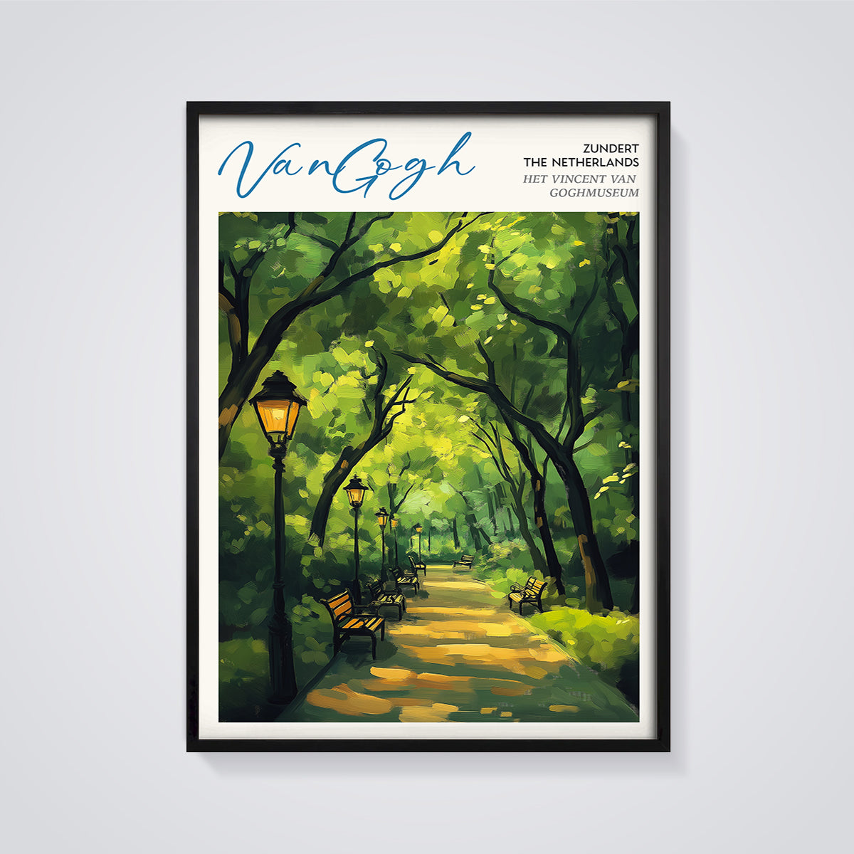 Van Gogh Park Pathway Print framed in black on a grey background