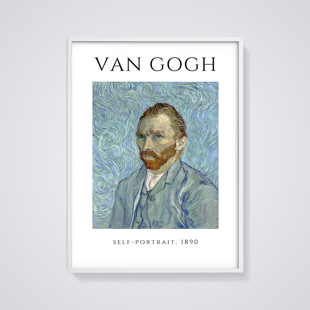 Van Gogh Self-Portrait 1890 Print framed in white on a grey background
