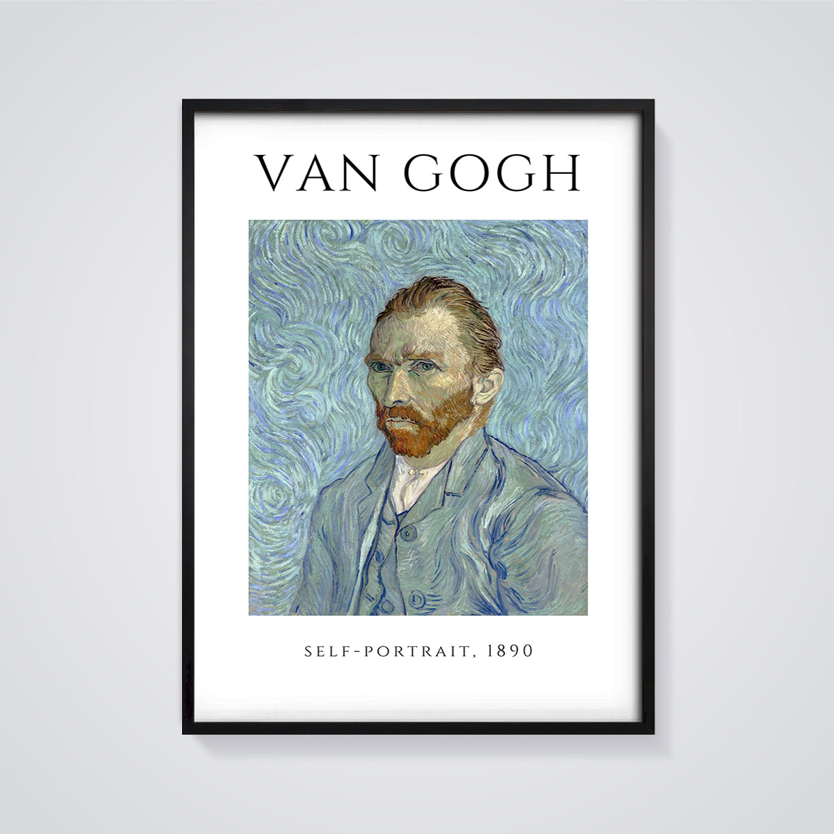 Van Gogh Self-Portrait 1890 Print framed in black on a grey background