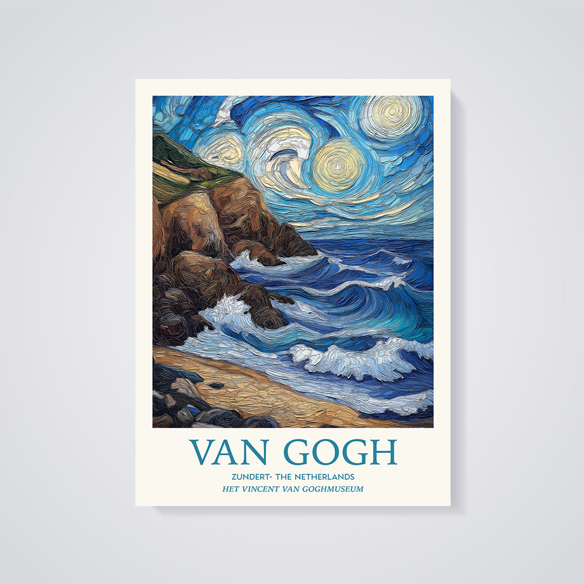 Van Gogh Starry Coast Print unframed on a grey background