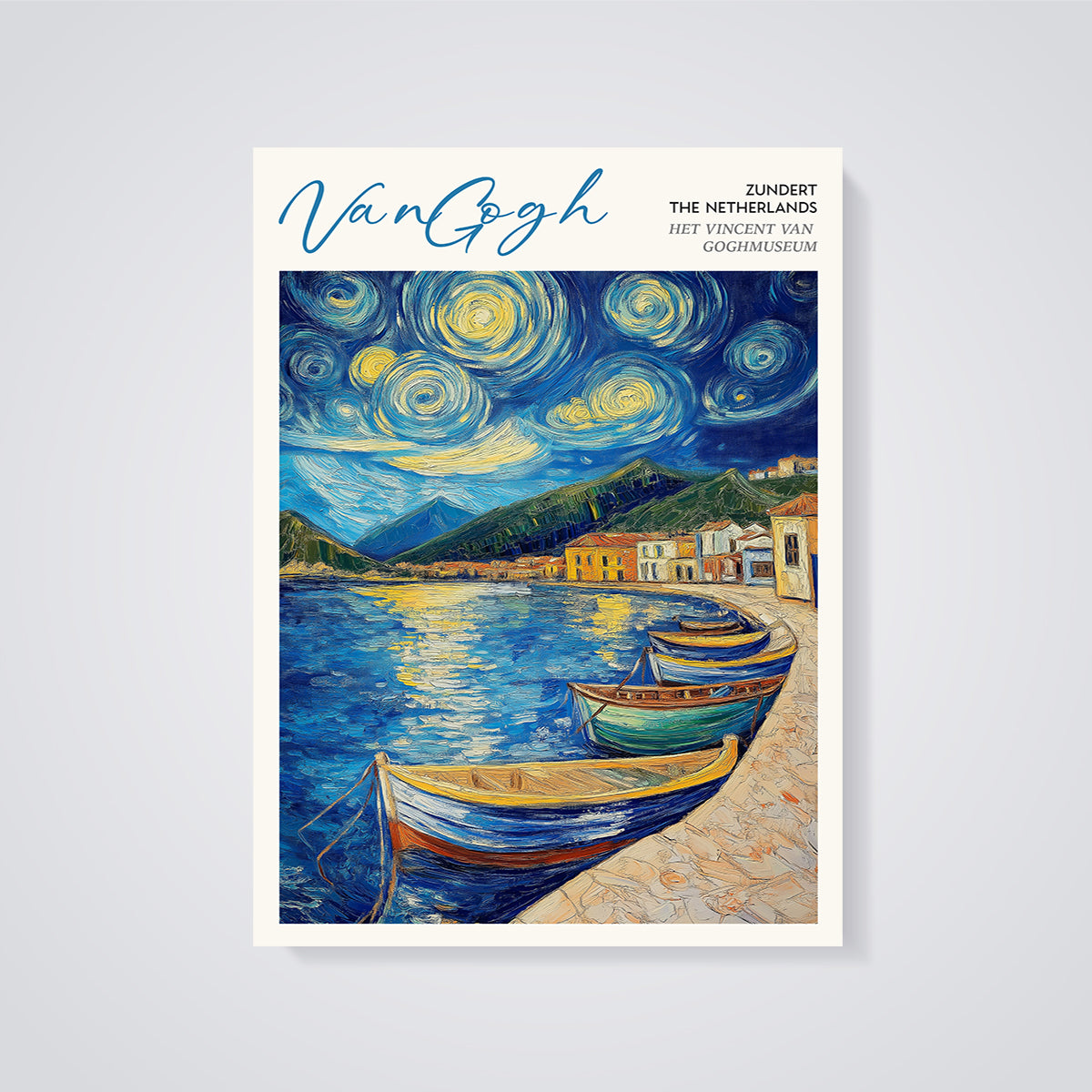 Van Gogh Starry Harbor Print unframed on a grey background
