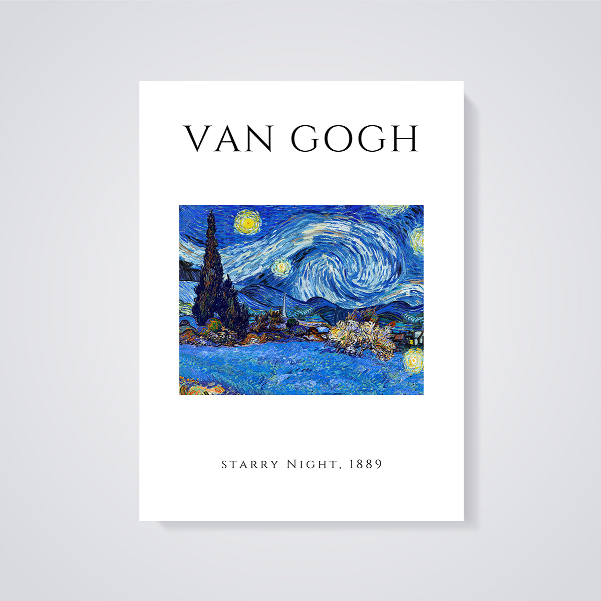 Van Gogh Starry Night 1889 Print unframed on a grey background