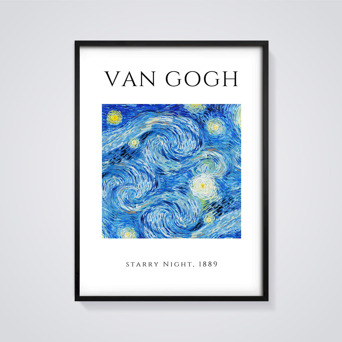 Van Gogh Starry Night Print framed in black on a grey background