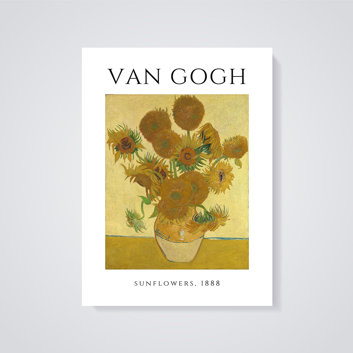 Van Gogh Sunflowers 1888 Print unframed on a grey background