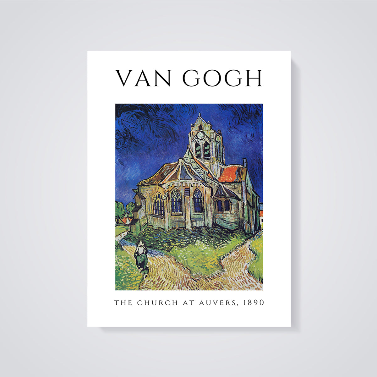 Van Gogh The Church at Auvers Print unframed on a grey background