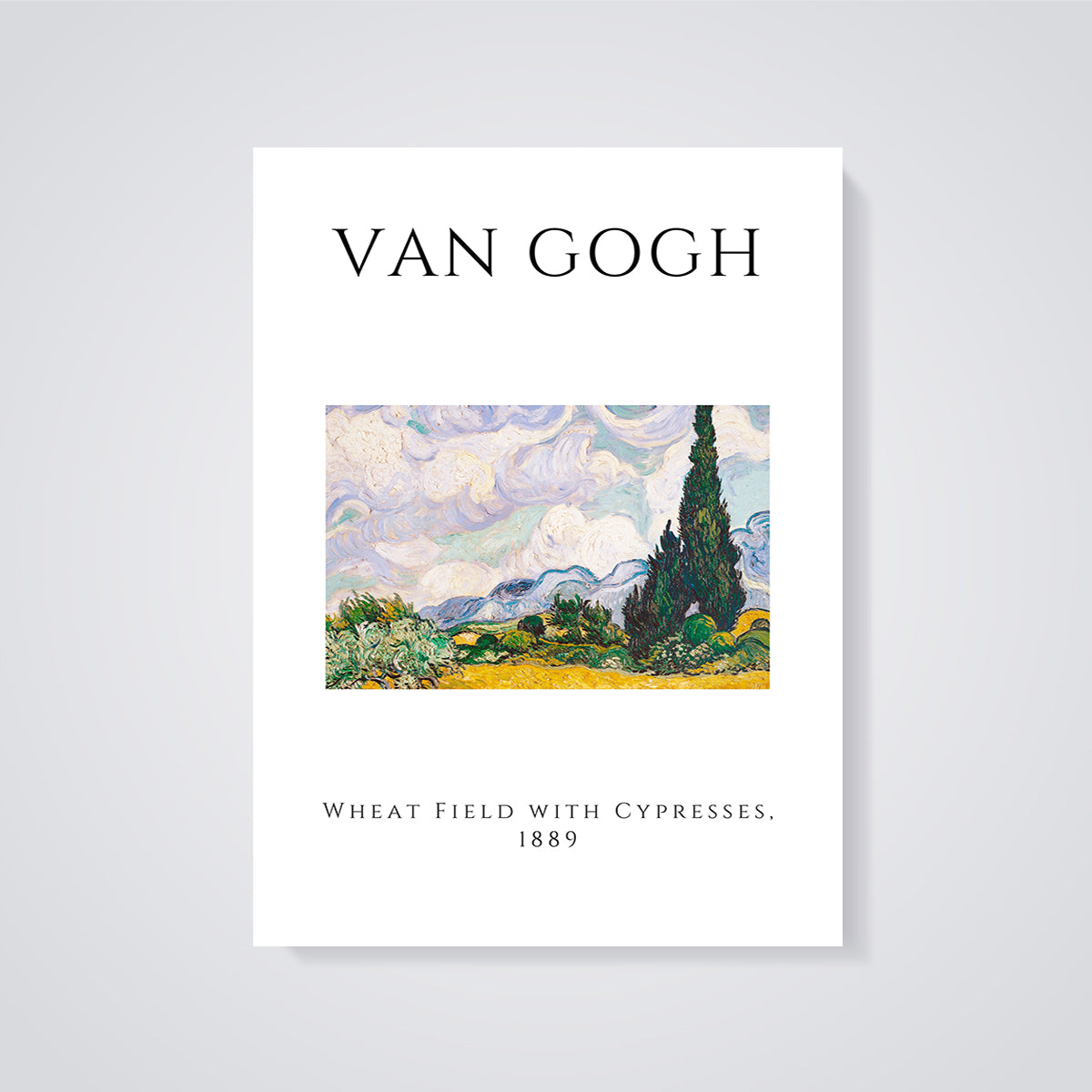 Van Gogh Wheat Field with Cypresses Print unframed on a grey background