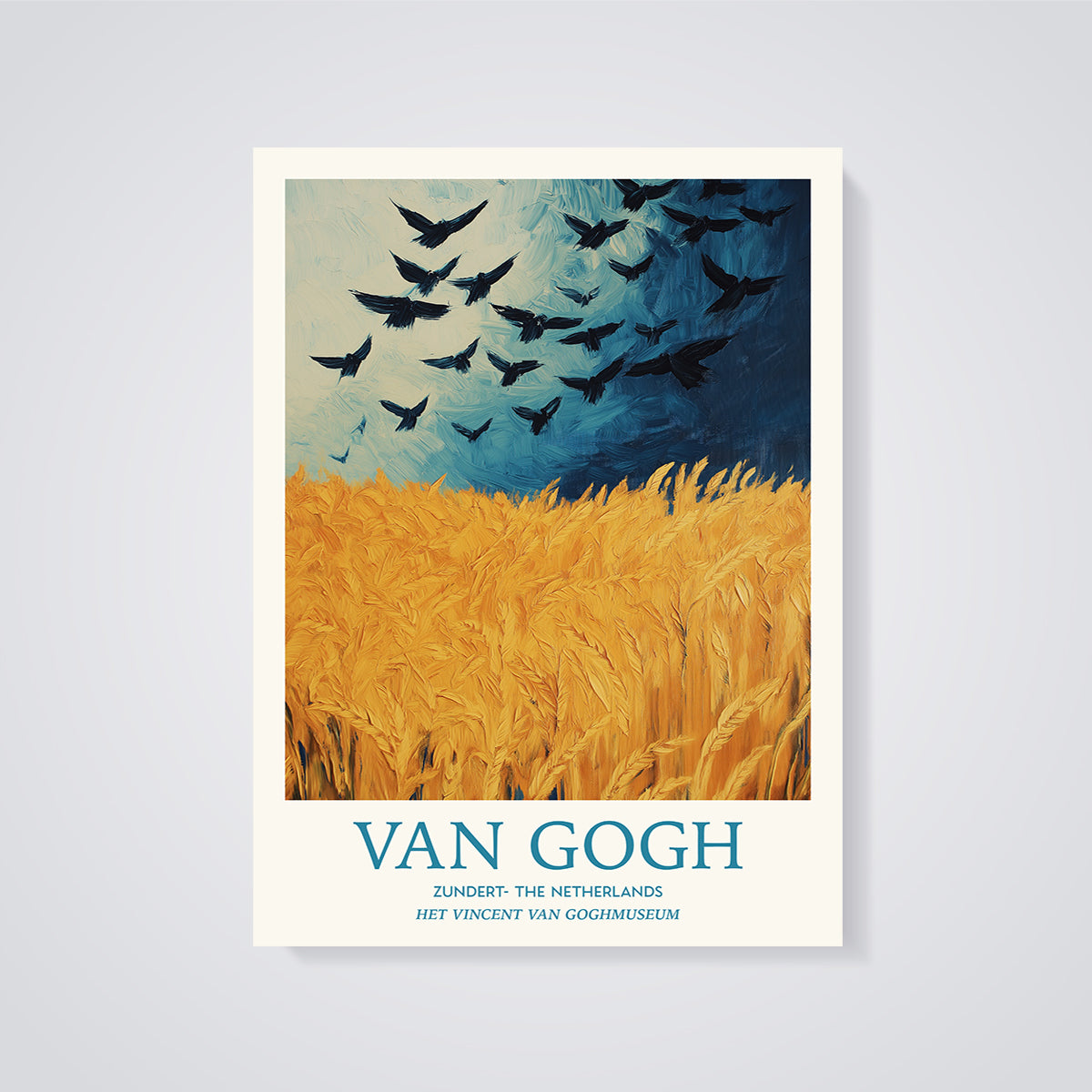 Van Gogh Wheatfield with Crows Print unframed on a grey background